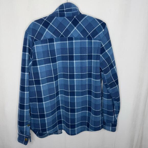 VOYAGER / blue plaid snap button faux fur lined fleece shacket / M - Picture 2 of 9
